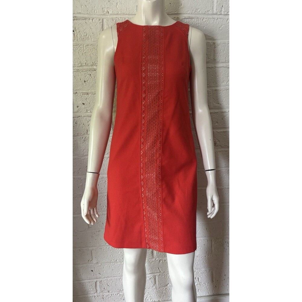 Nine West Womens Sleeveless Lace Back Zip Nude Dress Coral Orange Size 2